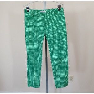 Gap Slim Cropped Green and White Geometric Design Pants Stretch Women US 4 EUC